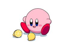 animated animated_gif blue_eyes blush_stickers commentary english_commentary food fruit full_body holding holding_food holding_fruit kirby kirby_(series) lemon licking_lemon meme mixed-language_commentary natsuring0 nintendo no_humans open_mouth simple_background sitting smile solo sour_(taste) thour_(meme) white_background