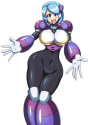 1girl android blue_hair blush breasts kotatuman_dash large_breasts luna_(mega_man) mega_man_(series) mega_man_maverick_hunter_x mega_man_x_(series) short_hair smile