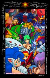 Rule 34 | 2022, anakaris, anniversary, b.b. hood, bee, bishamon (darkstalkers), bug, commentary, copyright name, darkstalkers, demitri maximoff, dreaminerryday, english commentary, felicia (darkstalkers), green hair, green nails, hat, head wings, highres, holding, holding sword, holding weapon, hsien-ko, insect, jedah dohma, jiangshi, jon talbain, lilith (darkstalkers), lord raptor, morrigan aensland, ofuda, q-bee, qingdai guanmao, rikuo (darkstalkers), sasquatch (darkstalkers), sword, teeth, victor von gerdenheim, weapon, wings