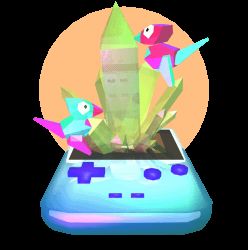 3d alternate_color animated animated_gif bird black_eyes commentary cortoony creature crystal english_commentary floating full_body game_boy game_boy_color gen_1_pokemon handheld_game_console lowres nintendo no_humans pokemon pokemon_(creature) porygon shiny_pokemon spinning transparent_background
