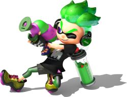 Rule 34 | 1boy, 3d, absurdres, bike shorts, black shirt, blue eyes, cuttlefrsh (splatoon), dynamic pose, eye mask, fingerless gloves, full body, gloves, gradient hair, green hair, grin, headphones, highres, holding, holding weapon, ink tank (splatoon), inkling, inkling boy, inkling player character, multicolored hair, nintendo, official art, one eye closed, shirt, shoes, short sleeves, smile, sneakers, solo, splatoon (series), splatoon 2, splattershot (splatoon), spotted hair, t-shirt, tentacle hair, thick eyebrows, transparent background, two-tone hair, v-shaped eyebrows, weapon, yellow shoes