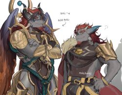 1boy another_eidos-r artist_name barboros_(another_eidos) character_name claws closed_mouth crossed_arms dated_commentary dragon_boy dragon_horns dragon_tail dragon_wings feathered_wings furry furry_male hand_on_own_hip highres horns looking_at_viewer male_focus mn420911 multiple_forms muscular muscular_male pectorals smile tail white_background wings