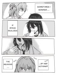 Rule 34 | 2girls, biting another&#039;s finger, blush, braid, closed mouth, collared shirt, commentary, elephon, english commentary, english text, half up braid, highres, jacket, long hair, looking at another, medium hair, miyagi shiori, multiple girls, necktie, saliva, saliva trail, school uniform, sendai hazuki, shirt, shuuniichido classmate wo kau hanashi, yuri
