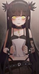 1girl black_hair black_thighhighs crying ghot_the_girl_and_the_jock goth_fashion jewelry long_hair necklace ophelia_(goth_the_girl_and_the_jock) thighhighs yellow_eyes