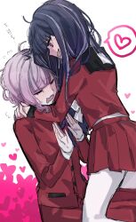 1boy 1girl blush bow genderswap genderswap_(ftm) genderswap_(mtf) highres noa_1042 pantyhose pink_eyes pink_hair purple_hair red_shirt saliva school_uniform shirt short_hair siblings skirt the_hundred_line_-last_defense_academy- tsukumo_ima tsukumo_kako twins