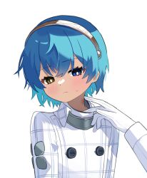 Rule 34 | 2boys, androgynous, blue eyes, blue hair, blush, bright pupils, closed mouth, commentary request, eyelashes, gloves, heterochromia, louis (metaphor: refantazio), male focus, metaphor: refantazio, multiple boys, pkin cheezpie, protagonist (metaphor: refantazio), short hair, simple background, sweat, white background, white gloves, white pupils, yaoi, yellow eyes