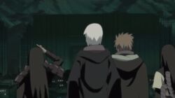 1girl abuse action akatsuki_uniform alternate_costume animated animated_gif anime_screenshot barefoot cloak edo_tensei fleeing hoozuki_suigetsu juugo_(naruto) karin_(naruto) kicking multiple_boys namikaze_minato naruto_(series) naruto_shippuuden orochimaru_(naruto) sarutobi_hiruzen scared senju_hashirama senju_tobirama sharp_teeth sweatdrop teeth uchiha_sasuke white_hair