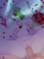 1boy 1girl after_vaginal aftersex animated bed blush bouncing_breasts bouquet breasts clitoris creatures_(company) cum cum_in_pussy cumdrip dress female_ejaculation flower furry game_freak gardevoir gen_3_pokemon happy_sex heart heart-shaped_pupils hetero interspecies jewelry looking_at_viewer lying medium_breasts mega_gardevoir mega_pokemon missionary nintendo nipples on_back on_bed penis petals pillow pokemon pokephilia pov pussy pussy_juice ring rose sex sound spread_legs stomach_bulge sukendo symbol-shaped_pupils tagme thighhighs thighs uncensored vaginal video wedding_band wedding_dress