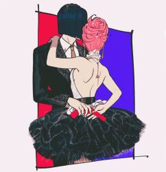 1boy 1girl bruno_bucciarati collar dress formal_clothes gun holding holding_gun holding_weapon jojo_no_kimyou_na_bouken nashi_y pink_hair polka_dot polka_dot_hair suit trish_una vento_aureo weapon