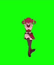 1girl animated black_thighhighs dancing green_background hololive houshou_marine red_hair red_skirt skirt tagme thighhighs video virtual_youtuber