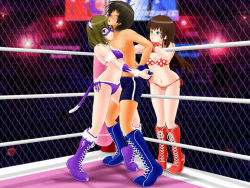 Rule 34 | #13, 2girls, animal ears, arena, ayano (#13), bikini, boots, buruise, cage, cat ears, cat tail, domination, femdom, fighting, finger lock, hetero, humiliation, injury, mask, multiple girls, sakuya (#13), smile, smirk, submission, sumire (#13), swimsuit, syemi (#13), tail, test of strength, wrestling, wrestling ring