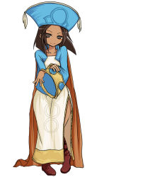 brown_hair class_change dark-skinned_female dark_skin eyeliner final_fantasy final_fantasy_tactics hat makeup orator_(fft) rapha_galthena robe short_hair side_slit tun