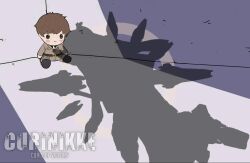 Rule 34 | 1boy, 1girl, artist request, blush, brown hair, character doll, commander (nikke), corner, doll, english text, goddess of victory: nikke, highres, imminent rape, isabel (nikke), mechanical wings, shadow, short hair, smile, solo, third-party source, wings