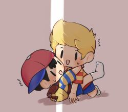 bad_tag black_hair blonde_hair caught child hat imminent_penetration kzghk23 lucas_(mother_3) mother_(series) mother_2 mother_3 ness_(mother_2) nintendo opipio_m shirt shota striped_clothes striped_shirt super_smash_bros yaoi