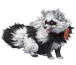 animal commission creatures_(company) flower full_body game_freak gen_3_pokemon highres mannimarcos nintendo no_humans pokemon pokemon_(creature) red_eyes simple_background solo tongue tongue_out white_background zigzagoon