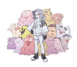 Rule 34 | 1boy, a-t-e, ahoge, alternate color, amemiya darumi, aotsuki eito, artist name, black gloves, black hairband, black hat, black shoes, blue hat, blush stickers, bow hairband, breast pocket, chinese commentary, everyone, eye print, eyepatch, facial mark, gen 1 pokemon, ginzaki shouma, glasses, gloves, green hat, grey hair, grimer, hairband, hand on own hip, hat, heart, heart facial mark, highres, jacket, jewelry, kawana tsubasa, kirifuji nozomi, looking at viewer, magadori kyoshika, maruko gaku, mojiro moko, muk, necklace, nintendo, omokage yugamu, one eye closed, oosuzuki kurara, pants, pocket, pointing, pointing at another, pokemon, pokemon (creature), ponytail, print eyepatch, purple eyes, scar, scar across eye, scar on face, shizuhara hiruko, shoes, simple background, smile, sumino takumi, sweatdrop, the hundred line -last defense academy-, tinted eyewear, tsukumo ima, tsukumo kako, twintails, variant set, white background, white jacket, white pants, yakushiji takemaru