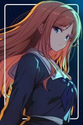 1girl bang_dream! bang_dream!_it&#039;s_mygo!!!!! blue_eyes blue_neckerchief blue_shirt brown_hair closed_mouth floating_hair hachi5238 highres long_hair looking_at_viewer looking_to_the_side nagasaki_soyo neckerchief sailor_collar sailor_shirt school_uniform shirt solo straight_hair tagme tsukinomori_school_uniform upper_body white_sailor_collar