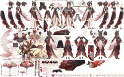 animal_ears black_shorts brown_hair fox_ears fox_girl fox_tail fugue_(honkai:_star_rail) green_eyes hair_ornament hand_fan high_heels honkai:_star_rail honkai_(series) red_nails reference_sheet shorts tail tingyun_(honkai:_star_rail)