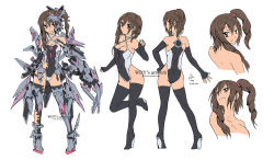 1girl arched_back armlet armor armored_boots armpits ass back black_footwear black_gloves black_thighhighs bodysuit boots breasts brown_hair casual_one-piece_swimsuit choker cleavage clenched_hand clenched_hands closed_mouth collarbone concept_art contrapposto covered_navel cowboy_shot criss-cross_halter dated deviantart digital_dissolve drill_hair elbow_gloves elbow_pads expressionless faulds fingerless_gloves from_above from_behind from_below full_body gatling_gun gauntlets gloves gluteal_fold greaves groin gun hair_between_eyes hair_ornament hair_over_shoulder hairclip hairpin halterneck hand_on_own_hip hand_up head_tilt headdress headgear headset high_heel_boots high_heels highleg highleg_leotard highleg_one-piece_swimsuit hip_focus holding holding_weapon jewelry knee_pads kneepits leaning leg_armor leg_lift leg_up legs_apart leotard light_smile long_hair looking_at_viewer looking_away looking_back looking_up mecha_musume medium_breasts multiple_views nape one-piece_swimsuit one_side_up original outstretched_arm pigeon-toed ponytail red_eyes reference_sheet rubber_band shoes short_hair_with_long_locks short_twintails side_ponytail sideboob sidelocks sideways_glance simple_background single_gauntlet skin_tight smile spread_fingers standing standing_on_one_leg swimsuit thigh_boots thighhighs topless_female torn_clothes torn_legwear torn_leotard torn_swimsuit tsurime turnaround twin_drills twintails two-tone_swimsuit watermark wdy1000 weapon web_address white_background white_choker