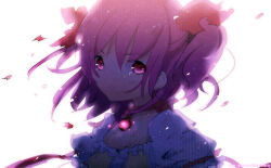 1girl blush choker commentary_request crying duplicate harawata kaname_madoka kaname_madoka_(magical_girl) light light_frown mahou_shoujo_madoka_magica mahou_shoujo_madoka_magica_(anime) pink_eyes pink_hair puffy_sleeves red_choker short_hair solo soul_gem tears twintails upper_body