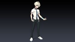 1boy agata_katsuhira arms_up black_pants blue_necktie emiladylbekuulu grey_eyes highres kiznaiver necktie non-web_source pants scar scar_on_arm school_uniform shirt shoes studio_trigger trigger_(company) white_shirt