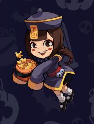 Rule 34 | bell, brown hair, chibi, costume, dark background, halloween, halloween bucket, hat, jiangshi, jig-chan (jiggie), jigsaw puzzle, long hair, long sleeves, mateus upd, original, ponytail, puzzle, socks, white socks, zombie