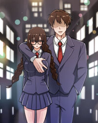 1boy 1girl aijou_rentarou blush breasts glasses iin_chiyo kimi_no_koto_ga_dai_dai_dai_dai_daisuki_na_100-nin_no_kanojo large_breasts lj long_hair school_uniform short_hair