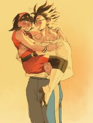 Rule 34 | 1boy, 1girl, black hair, blush, couple, dragon ball, dragon ball super, dragon ball super super hero, glasses, happy, highres, husband and wife, smile, son gohan, videl