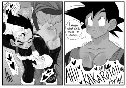 2boys anal bent_over blush dragon_ball dragonball_z english_text heart male_focus monochrome multiple_boys muscular muscular_male niusesabe pectorals penis saiyan sex size_difference son_goku speech_bubble spoken_heart sweat tail testicles thought_bubble vegeta yaoi