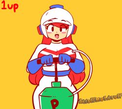 1girl 2020s 2022 animated animated_gif bad_tag bandai_namco big_breasts black_eyes blush breast_expansion breasts dig_dug female female_focus genderbent genderswap genderswap_(mtf) huge_breasts inflation large_breasts mr._driller namco open_mouth scruffmuhgruff solo taizo_hori thick_thighs thighs torn_clothes watermark wide_hips