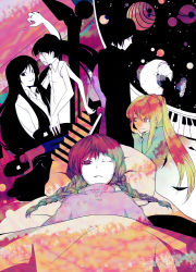 2boys 6+girls bed black_hair blonde_hair blouse braid brown_hair collared_shirt extra_arms hair_between_eyes head_on_pillow head_rest ichi_ka instrument kyukkyu-kun long_hair madotsuki masada monoe monoko multiple_boys multiple_girls piano pillow poniko ponytail sekomumasada_sensei shirt shitaisan smile split_mouth stairs sweater toriningen twin_braids uboa under_covers white_shirt yuki_onna yume_nikki