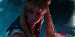 Rule 34 | 1girl, absurdres, bishoujo senshi sailor moon, bishoujo senshi sailor moon s, blue eyes, blue sailor collar, choker, circlet, commentary, crescent, crescent earrings, derivative work, earrings, hair over shoulder, heart, heart choker, heart ornament, highres, jewelry, lips, long hair, magical girl, meme, parted bangs, realistic, red choker, sailor collar, sailor moon, sailor moon redraw challenge (meme), sailor senshi uniform, screenshot redraw, shirt, solo, teeth, tsukino usagi, twintails, upper body, white shirt, whitehogiii