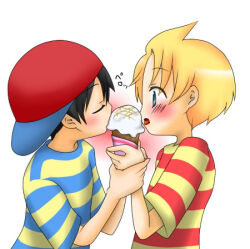 artist_request bad_tag black_hair blush child eating food hat ice_cream lucas_(mother_3) mother_(series) mother_2 mother_3 ness_(mother_2) nintendo shirt shota striped_clothes striped_shirt super_smash_bros.