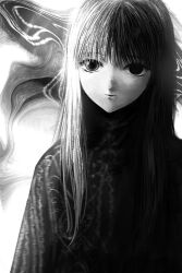 Rule 34 | 1girl, 2fulun, eyelashes, greyscale, long hair, looking at viewer, mole, mole under eye, monochrome, original, pale skin, simple background, solo