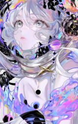 1girl artist_name commission grey_eyes grey_hair hair_between_eyes hyatsu long_hair original parted_lips solo star_(symbol) upper_body white_hair