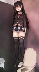 1girl arms_at_sides bathroom black_hair black_thighhighs collar corpse crying crying_with_eyes_open death disorder! drooling empty_eyes eyebrows_hidden_by_hair full_body guro hanged highres indoors long_hair long_sleeves miniskirt necrophilia noose one_shoe open_mouth panties pee peeing peeing_self pleated_skirt rolling_eyes school_uniform skirt suicide tears thighhighs toilet toilet_stall tongue tongue_out underwear white_collar white_panties yahari_ore_no_seishun_lovecome_wa_machigatteiru. yukinoshita_yukino
