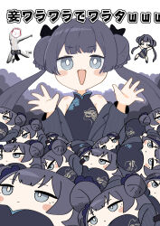 Rule 34 | 1boy, 1girl, absurdres, black hair, blue archive, blush, breasts, butterfly hair ornament, chibi, china dress, chinese clothes, dancing toothless (meme), doodle sensei (blue archive), double bun, dress, grey eyes, grey halo, hair bun, hair ornament, halo, highres, kisaki (blue archive), looking at viewer, meme, open mouth, sensei (blue archive), small breasts, sokono omae, souvenir doll (blue archive), translation request, twintails, upper body