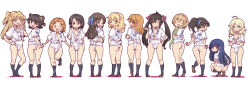 4040_(abonriya) 6+girls absurdres akagi_miria ass black_hair blonde_hair blue_hair bow brown_eyes brown_hair commentary_request fukuyama_mai fundoshi green_eyes hair_bow hair_ornament hairband hairclip happi highres hyou-kun idolmaster idolmaster_cinderella_girls iguana japanese_clothes jougasaki_rika koga_koharu long_sleeves matoba_risa mizu_happi multiple_girls orange_hair ponytail ryuzaki_kaoru sajo_yukimi sakurai_momoka sasaki_chie short_hair sidelocks simple_background squatting tachibana_arisu twintails white_background yellow_eyes yusa_kozue yuuki_haru