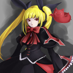 1girl arc_system_works bat_(animal) blazblue blonde_hair bow dress female_focus gii kaeru_(csit24) long_hair rachel_alucard red_bow red_eyes solo twintails