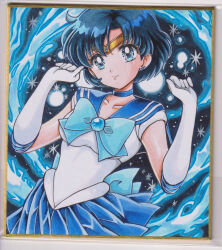 bishoujo_senshi_sailor_moon blue_background blue_skirt gloves mizuno_ami sailor_mercury skirt white_gloves