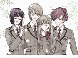 4girls ^_^ black_hair blonde_hair brown_hair closed_eyes falling_petals long_hair multiple_girls nui_nakato petals school_uniform short_hair smile toi_et_moi_(manga) upper_body