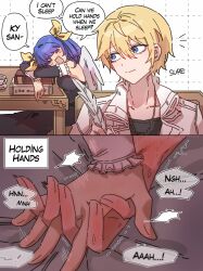 1boy 1girl absurdres blonde_hair dizzy_(guilty_gear) english_text guilty_gear hetero highres holding_hands implied_sex ky_gwangin ky_kiske moaning