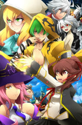 Rule 34 | 4girls, 5boys, ahoge, animal ears, bad id, bad pixiv id, blazblue, blazblue phase 0, blonde hair, cat ears, cat tail, celica a. mercury, fish, glasses, green eyes, hakumen, hood, hoodie, jubei (blazblue), konoe a. mercury, multiple boys, multiple girls, nu-13, nude, pink hair, ragna the bloodedge, red eyes, rikorikorikosu, round eyewear, silver hair, tail, trinity glassfield, valkenhayn r hellsing, yellow eyes, yuuki terumi