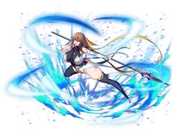1girl ass bare_shoulders black_thighhighs bodysuit breasts brown_hair covered_collarbone curvy detached_sleeves full_body game_cg hair_between_eyes hair_ribbon high_heels highleg highleg_leotard holding holding_polearm holding_weapon huge_breasts impossible_bodysuit impossible_clothes impossible_leotard kagano_megu large_breasts leotard long_hair looking_at_viewer mahou_shoujo_ai official_art open_mouth pelvic_curtain polearm purple_eyes ribbon rindou_(radical_dream) shiny_clothes shiny_skin simple_background skin_tight skindentation solo spear taimanin_suit thick_thighs thighhighs thighs transparent_background very_long_hair weapon white_background yellow_ribbon