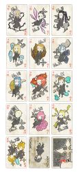 2girls 6+boys axel beard black_coat_(kingdom_hearts) black_hair blonde_hair blue_eyes blue_hair book brown_eyes brown_hair card card_(medium) cloak closed_eyes crown dark_skin demyx dual_persona earrings eyepatch facial_hair facial_mark food gloves green_eyes grey_hair hair_over_one_eye highres holding holding_card ice_cream jewelry kingdom_hearts kingdom_hearts_358/2_days larxene lexaeus long_hair luxord marluxia multiple_boys multiple_girls one_eye_closed organization_xiii pannmimi pink_hair pointy_ears ponytail purple_eyes red_hair roxas saix scar short_hair tears vexen wink xaldin xemnas xigbar xion_(kingdom_hearts) yellow_eyes zexion