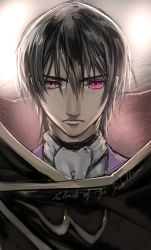 1boy black_hair code_geass creayus geass lelouch_vi_britannia male_focus purple_eyes short_hair solo