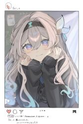 Rule 34 | 1girl, aroha252538, black hairband, black ribbon, black sleeves, black sweater, blue pupils, blush, closed mouth, curtains, desk, firefly (honkai: star rail), gradient hair, grey hair, hair between eyes, hair ornament, hair ribbon, hairband, hands on own face, highres, honkai: star rail, honkai (series), long hair, long sleeves, multicolored eyes, multicolored hair, on desk, ribbon, sitting, smile, solo, sweater, two-tone eyes