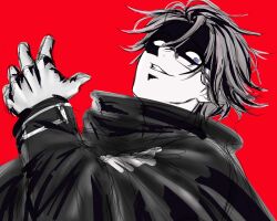 1boy aotsuki_eito blue_eyes glasses hair_between_eyes hand_up limited_palette looking_at_viewer male_focus messy_hair simple_background solo solo_focus the_hundred_line_-last_defense_academy- white_background