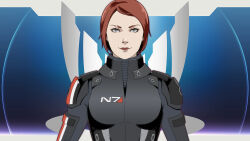 1girl commander_shepard commander_shepard_(female) looking_at_viewer mass_effect_(series) n7_armor solo solo_focus tumblr wei