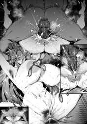anal_hair anus armpit_hair ass breasts condom condom_on_nipples female_ejaculation female_ejaculation_while_penetrated helm_(nikke) highres huge_breasts large_penis motion_lines nipples penis pussy thirty_8ght uncensored vaginal